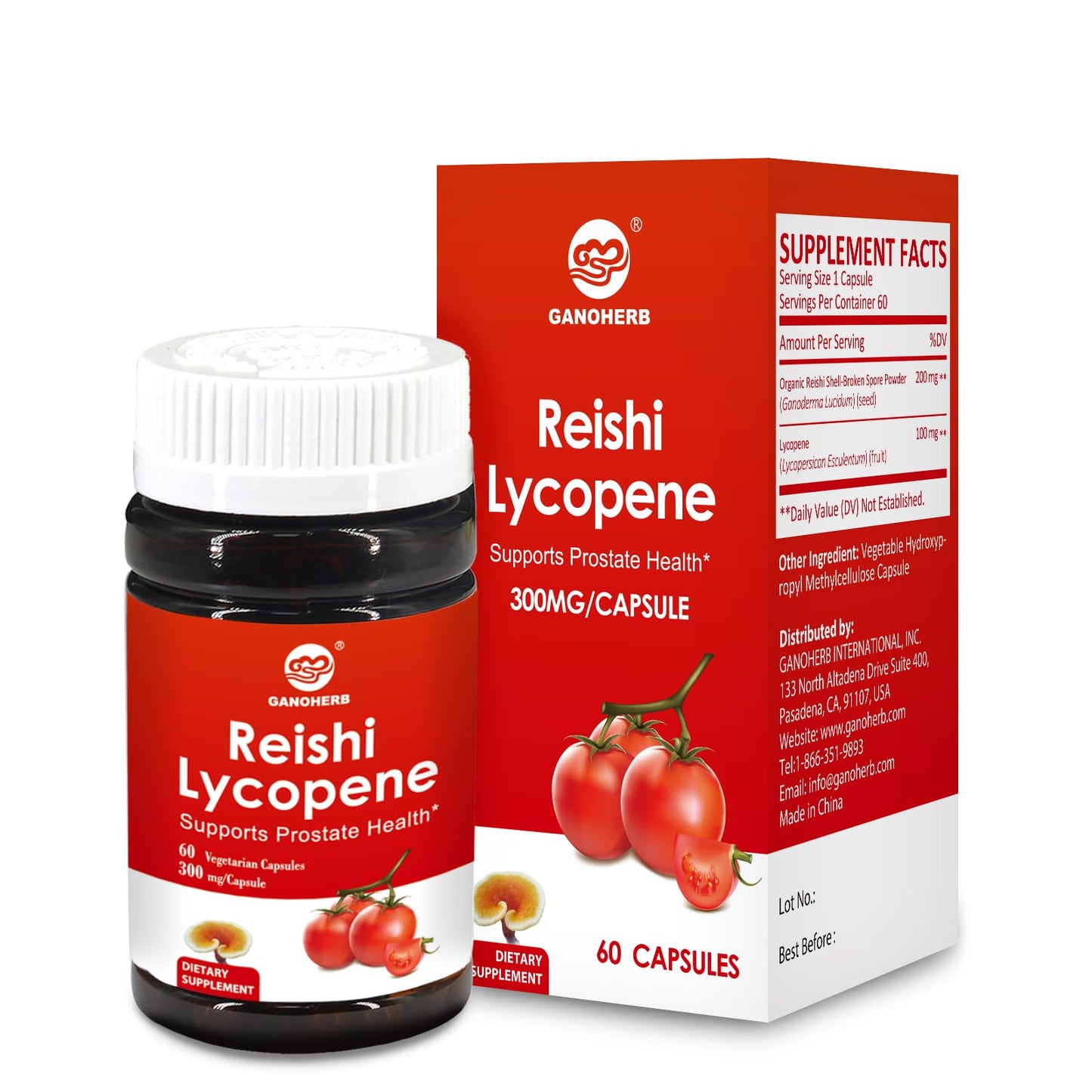 GANOHERB Lycopene Supplement for Men – 100 mg Lycopene, 60 Rapid Release Capsules, 2-Month Supply
