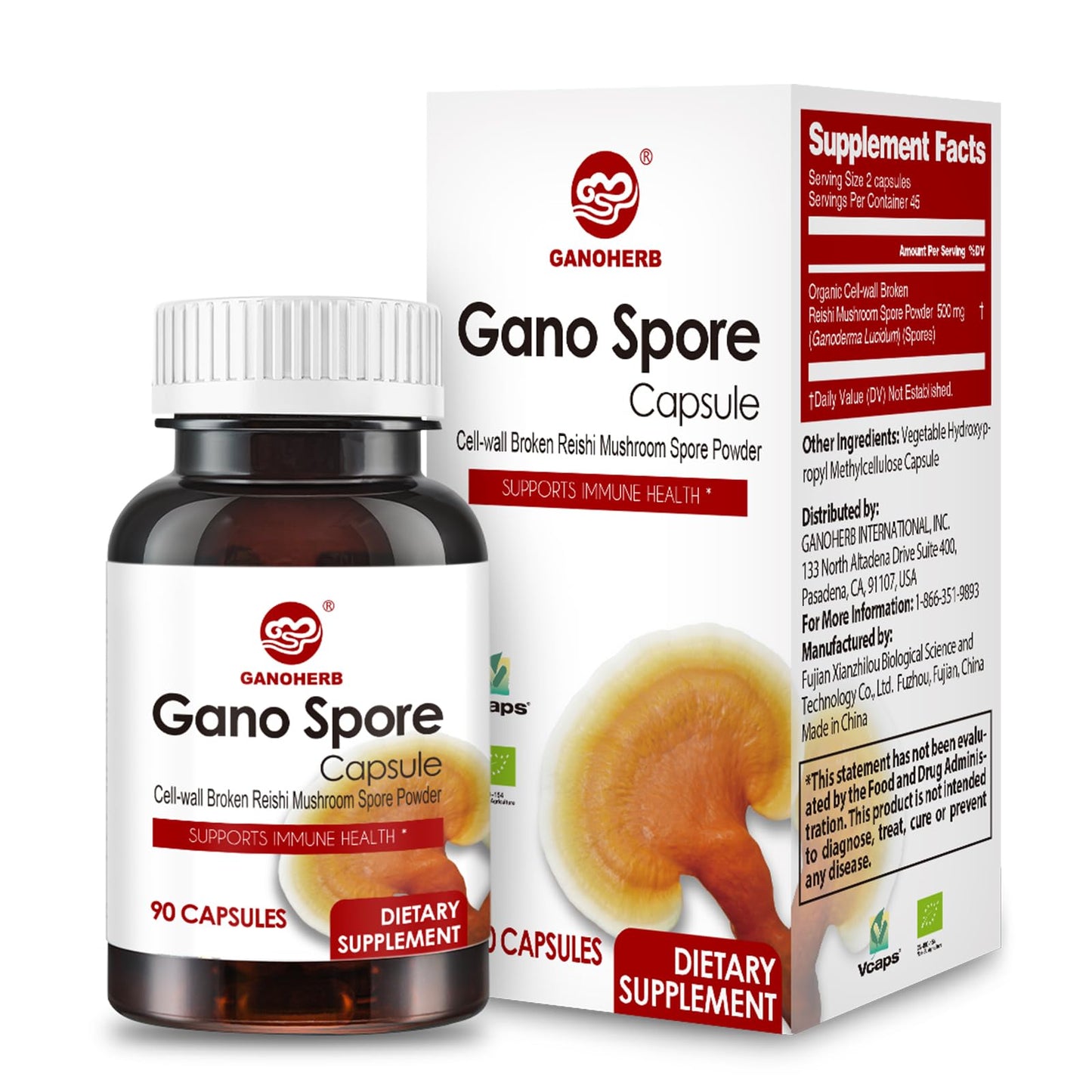 GANOHERB Organic Reishi Capsules – Immune Support, Vegan & Gluten Free
