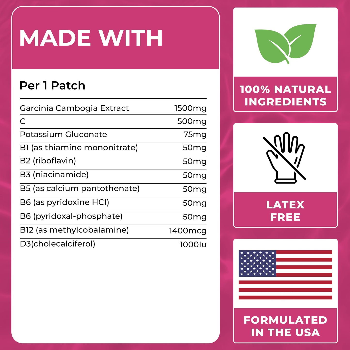 Garcinia Cambogia Patches (Pack of 60) – 100% Natural Patch with B12 & Potassium | Energy, Focus & Enhanced Formula