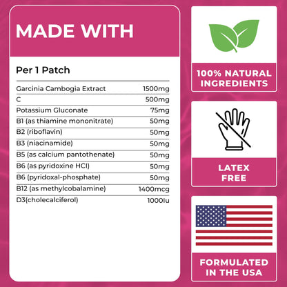 Garcinia Cambogia Patches (Pack of 60) – 100% Natural Patch with B12 & Potassium | Energy, Focus & Enhanced Formula