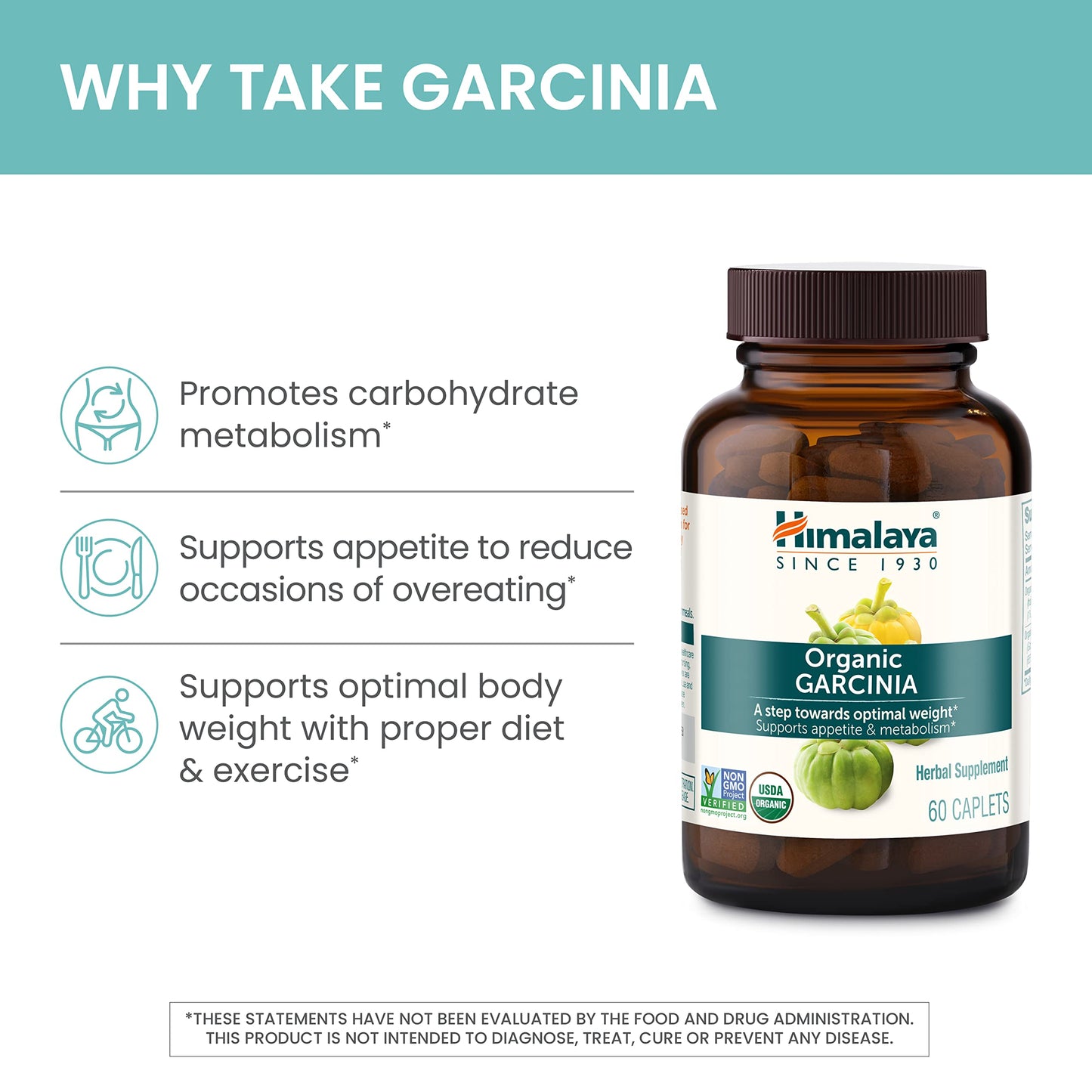 Himalaya Organic Garcinia Cambogia – 600 mg, 120 Plant-Based Caplets | USDA Organic
