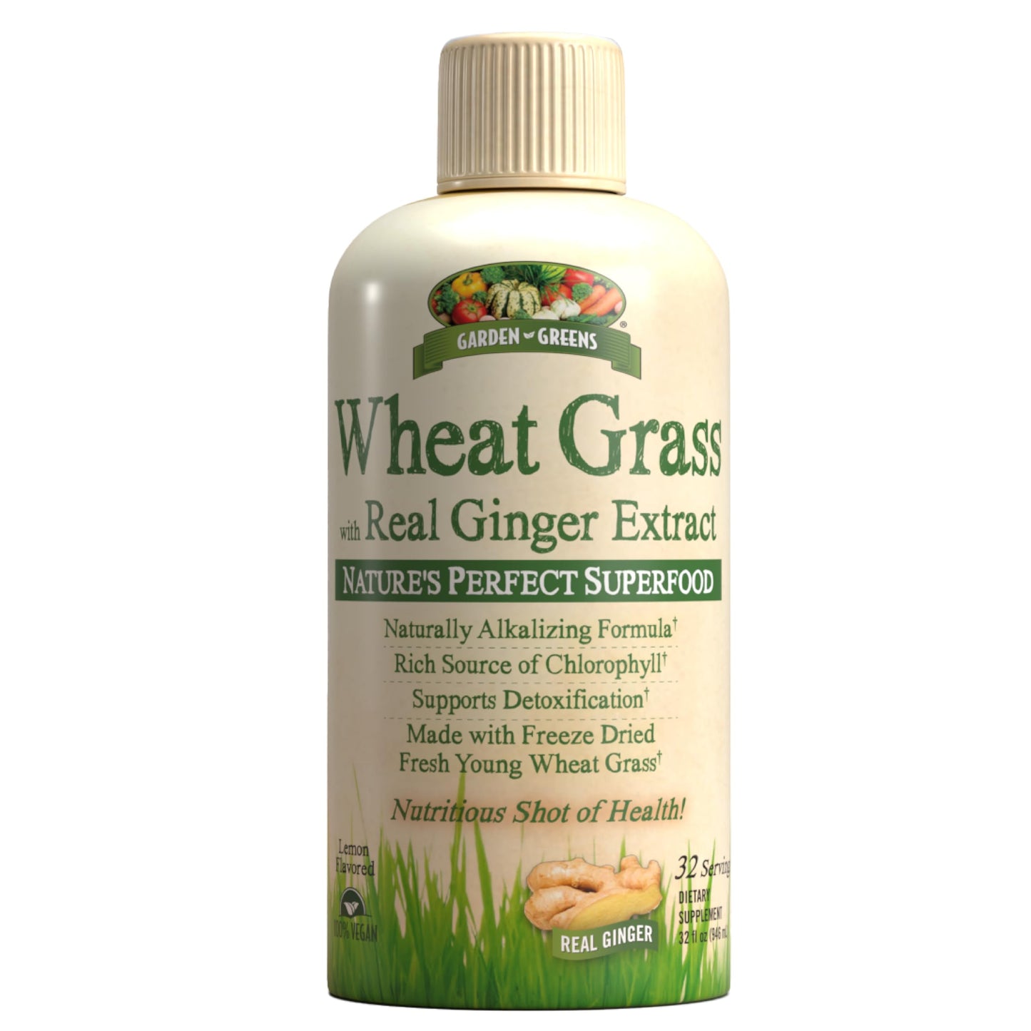 Garden Greens Wheat Grass Liquid with Ginger Extract – 32 Servings