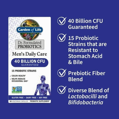 Garden of Life Dr. Formulated Probiotics Men's Daily Care – 40B CFU, 30 Vegetarian Capsules