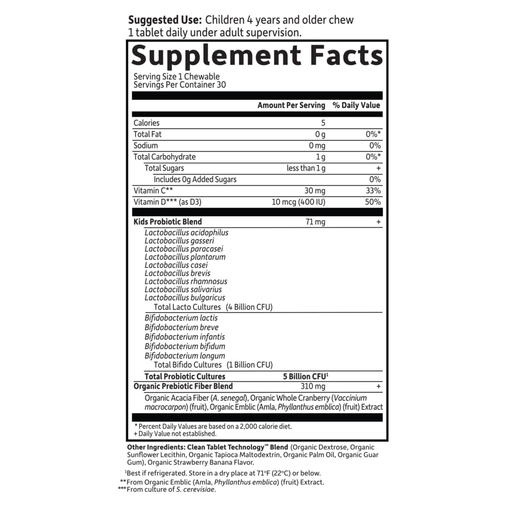 Garden of Life Kids Probiotics + Vitamins C & D, Strawberry Banana, 30 Chewables