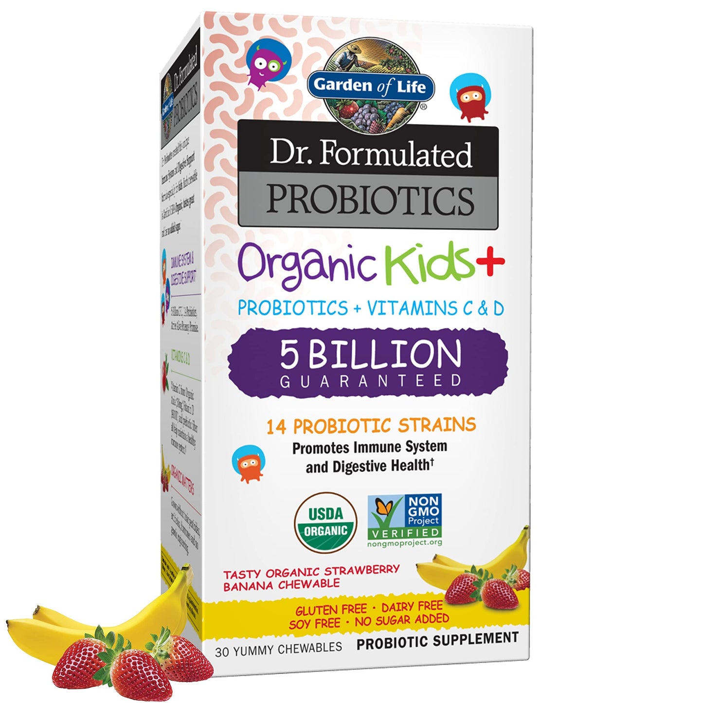 Garden of Life Kids Probiotics + Vitamins C & D, Strawberry Banana, 30 Chewables