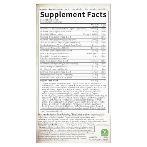 Garden of Life Organics Womens Multivitamin - One Daily Whole-Food Vitamin, 30 Tablets