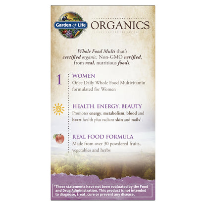 Garden of Life Organics Womens Multivitamin - One Daily Whole-Food Vitamin, 30 Tablets
