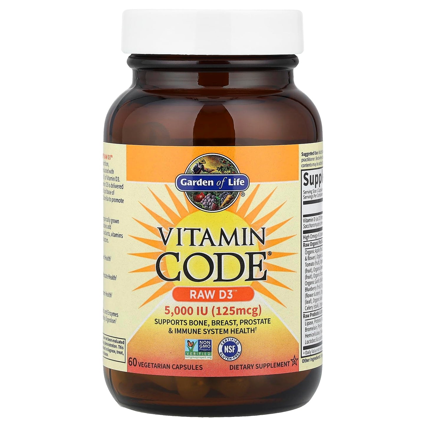 Garden of Life Vitamin D3 5000 IU – RAW D3, 60 Veg Capsules