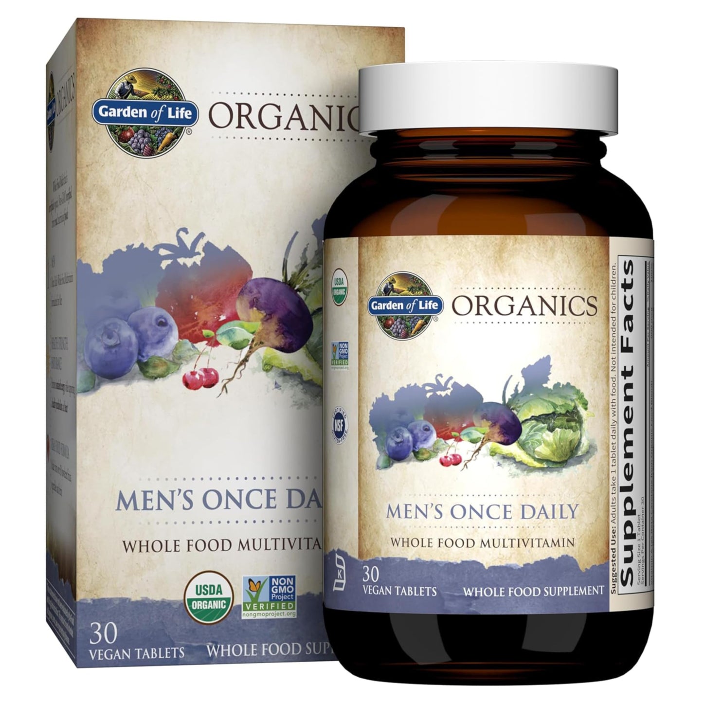 Garden of Life Organics Men's Daily Multivitamin – Organic, Vegan, 30 Tablets