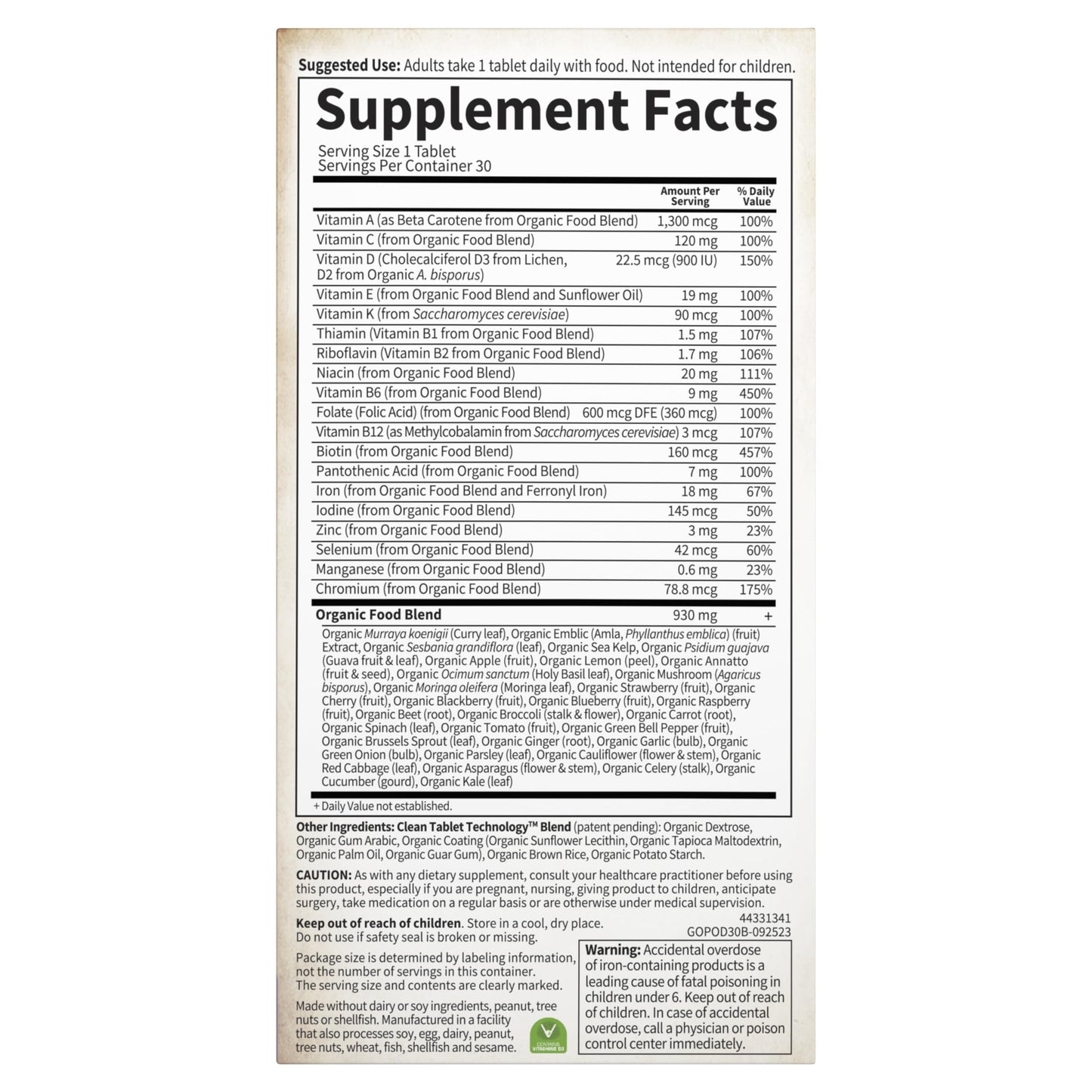 Garden of Life Organics Prenatal Vitamin – Organic, Non-GMO, Gluten-Free, Vegan Prenatal Multivitamin | Folate, Iron, D3, B6, B12, C | 30 Day Supply