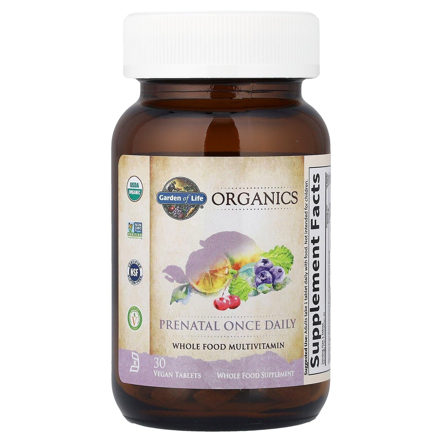 Garden of Life Organics Prenatal Vitamin – Organic, Non-GMO, Gluten-Free, Vegan Prenatal Multivitamin | Folate, Iron, D3, B6, B12, C | 30 Day Supply