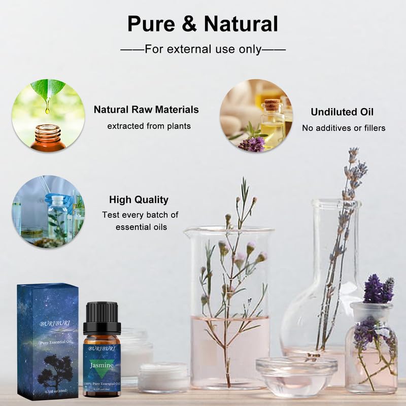 BURIBURI Jasmine & Gardenia Essential Oils Gift Set - 100% Pure, 10mlx2