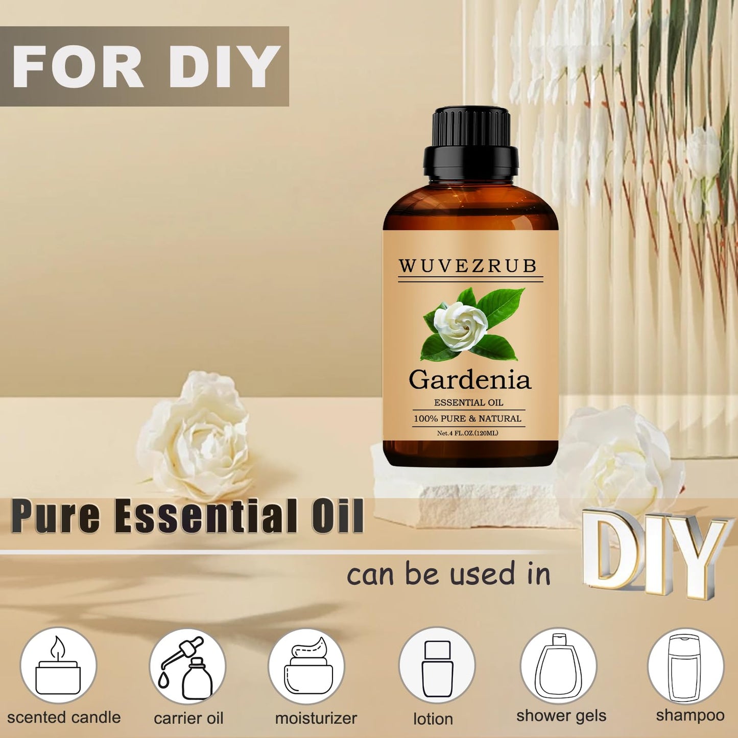 Gardenia Essential Oil 120ML | 4 Fl Oz | Pure & Natural for Aromatherapy Diffuser
