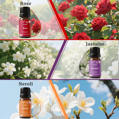 Floral Fragrance Oils 6x10ml – Aromtopia (Lavender, Rose, Gardenia, Neroli, Jasmine, Cherry Blossom)