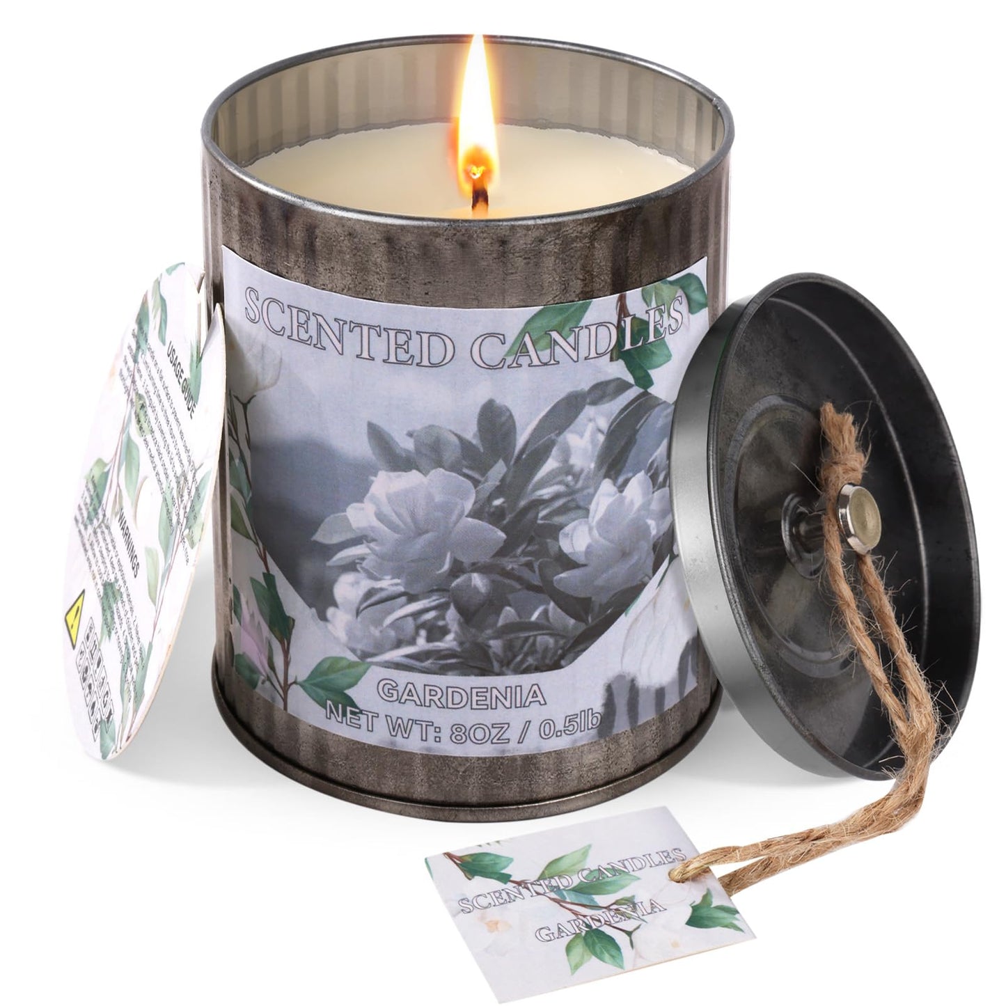 Gardenia Scented Soy Candle 8oz – 50 Hours Burn Time | Home Aromatherapy Gift