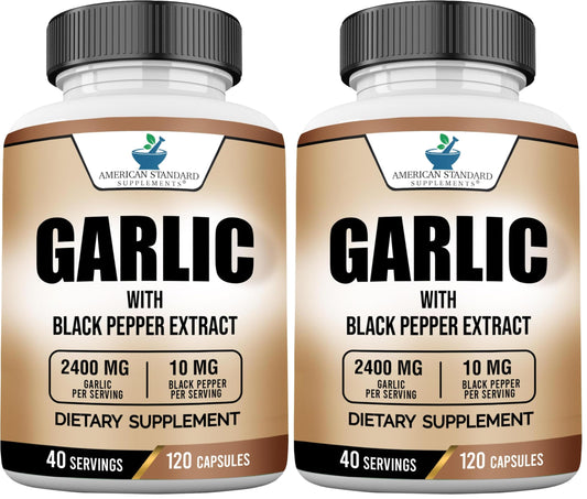 American Standard Garlic 2400mg per Serving with Black Pepper – 120 Capsules (Pack of 2) | Vegan, Gluten Free BritishVita | Premium UK Vitamins & Wellness Supplements