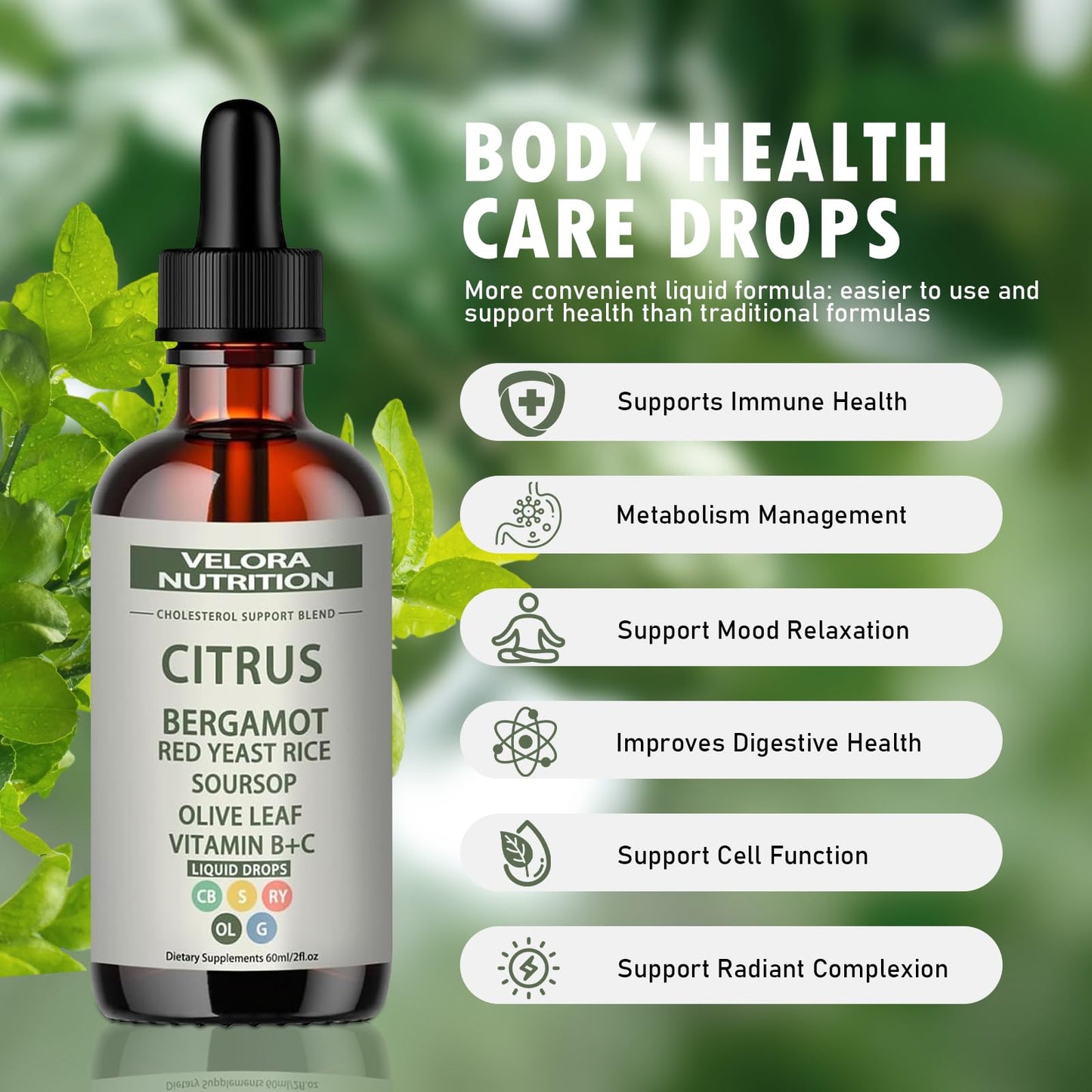 Red Yeast Rice Drops - Cholesterol Support Blend with Citrus Bergamot | 2 fl oz (60 ml)