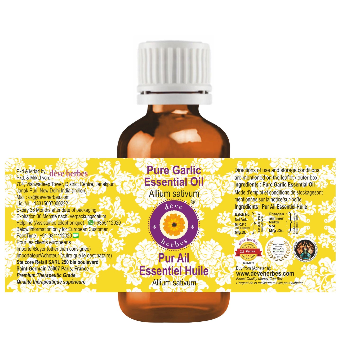 Deve Herbes Garlic Essential Oil 5ml (Allium sativum) – Steam Distilled