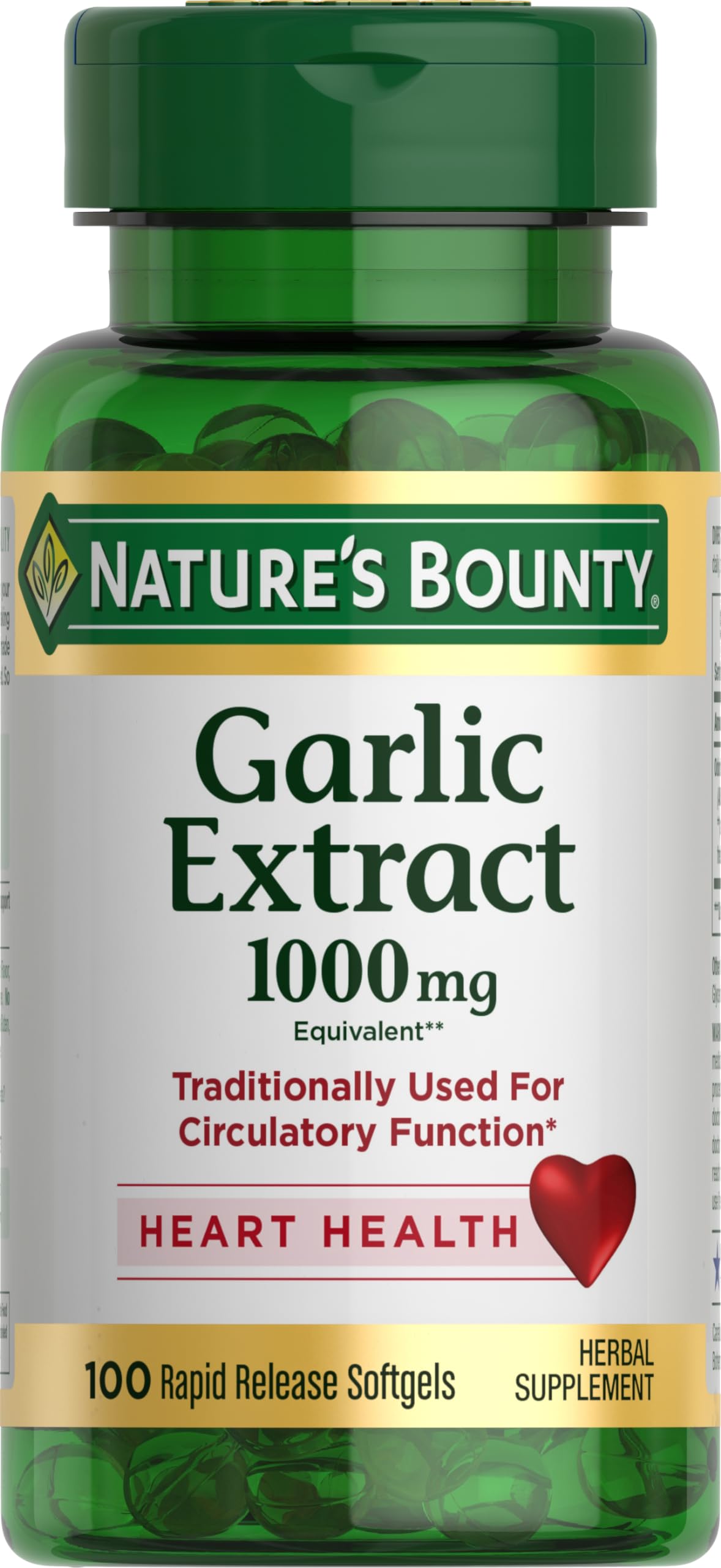 Nature's Bounty Garlic Extract 1000 mg | Rapid Release Softgels for Circulatory Health