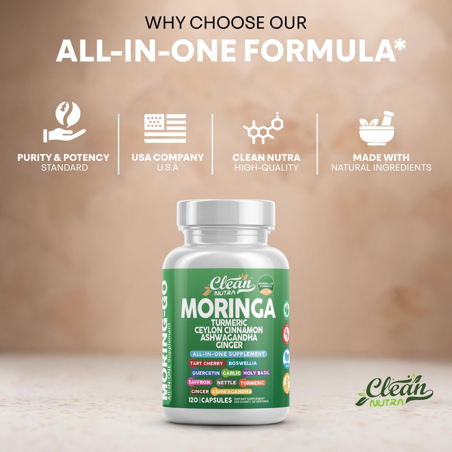 Moringa Powder Capsules + Turmeric Moringa Leaf – Clean Nutra Moring-Go