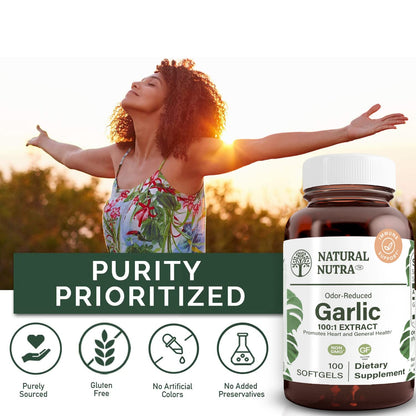 Natural Nutra Odorless Garlic Oil 500mg – 100 Softgels | Heart, Immune & Skin Health