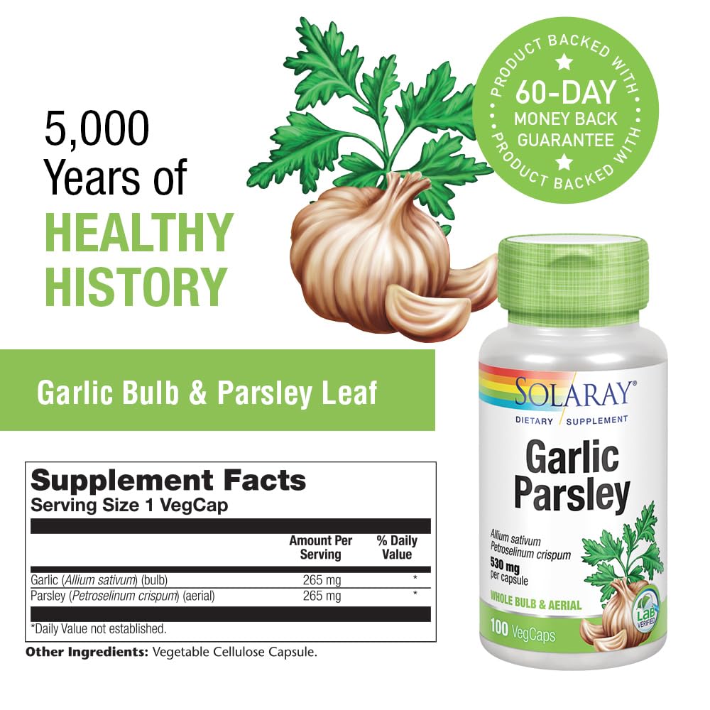 SOLARAY Garlic Bulb & Parsley Leaf 530mg – Cardiovascular & Immune Support | Non-GMO & Vegan | 100 VegCaps