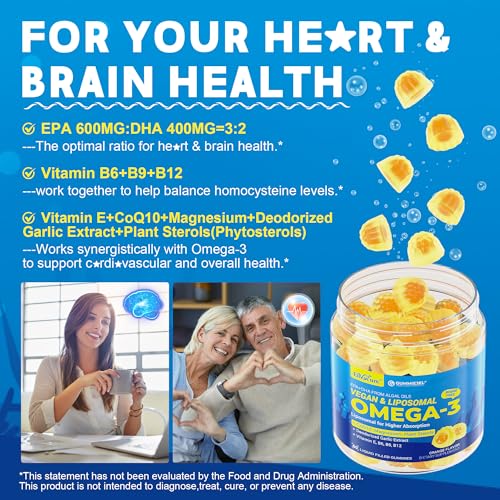 Vegan Omega-3 Gummies 1000mg with CoQ10 & Magnesium - EPA 600mg / DHA 400mg (Algae Liposomal)