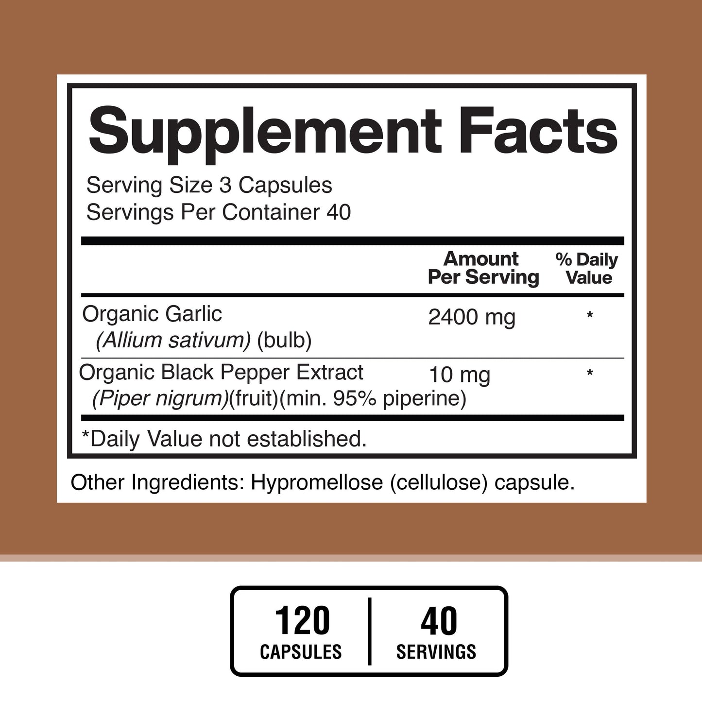 American Standard Garlic 2400mg per Serving with Black Pepper – 120 Capsules (Pack of 2) | Vegan, Gluten Free