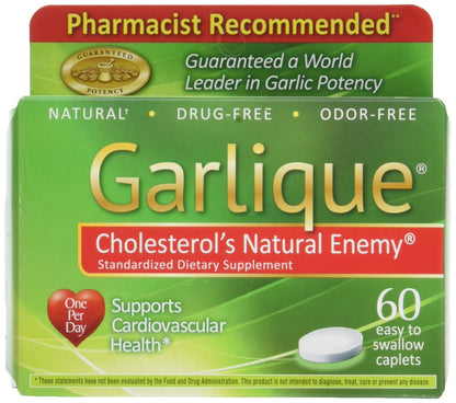 Garlique Dietary Supplement Caplets, 60 - Odor-Free Garlic for Heart Health