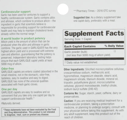 Garlique Dietary Supplement Caplets, 60 - Odor-Free Garlic for Heart Health