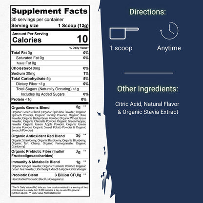Gaspari Nutrition Greens & Reds Organic Superfood Powder – Immune Support, Probiotics & Fiber, Vegan & Non-GMO (30 Servings, Natural Fruity)