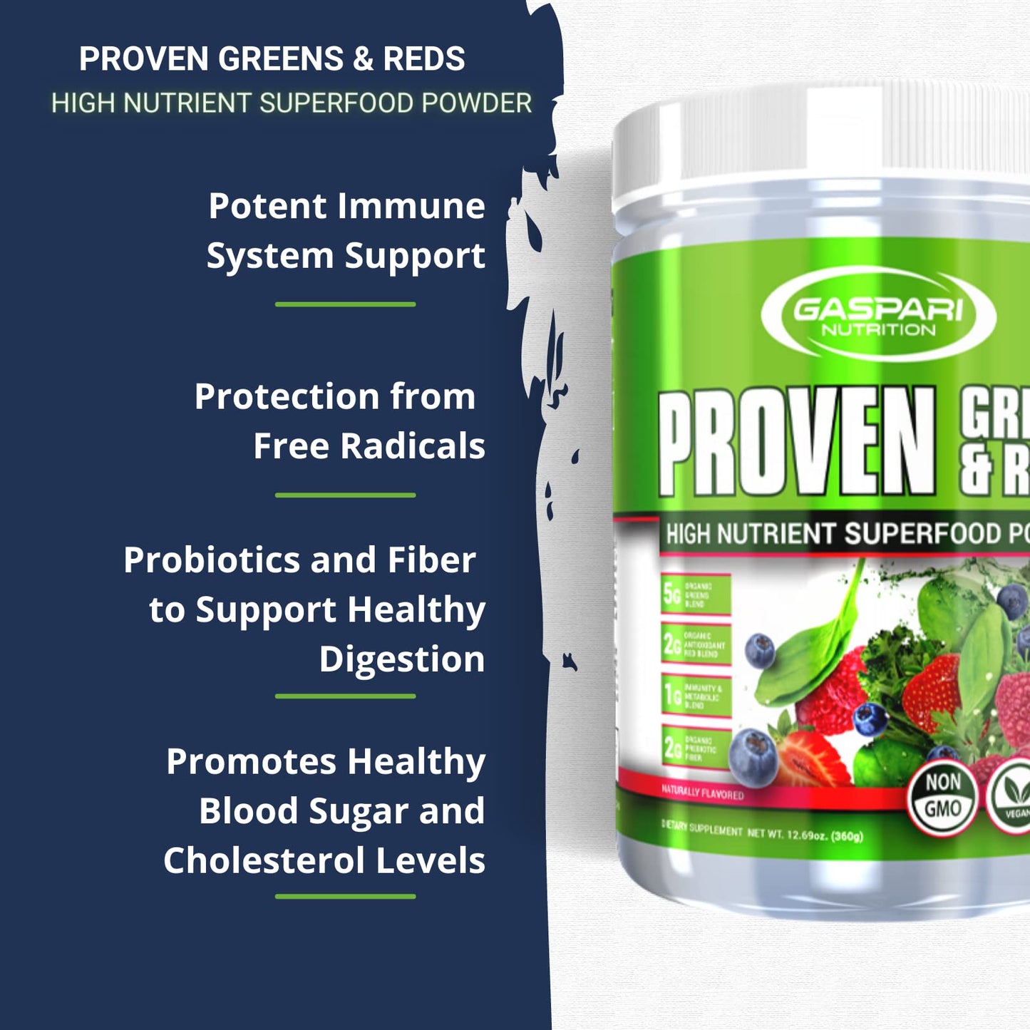 Gaspari Nutrition Greens & Reds Organic Superfood Powder – Immune Support, Probiotics & Fiber, Vegan & Non-GMO (30 Servings, Natural Fruity)