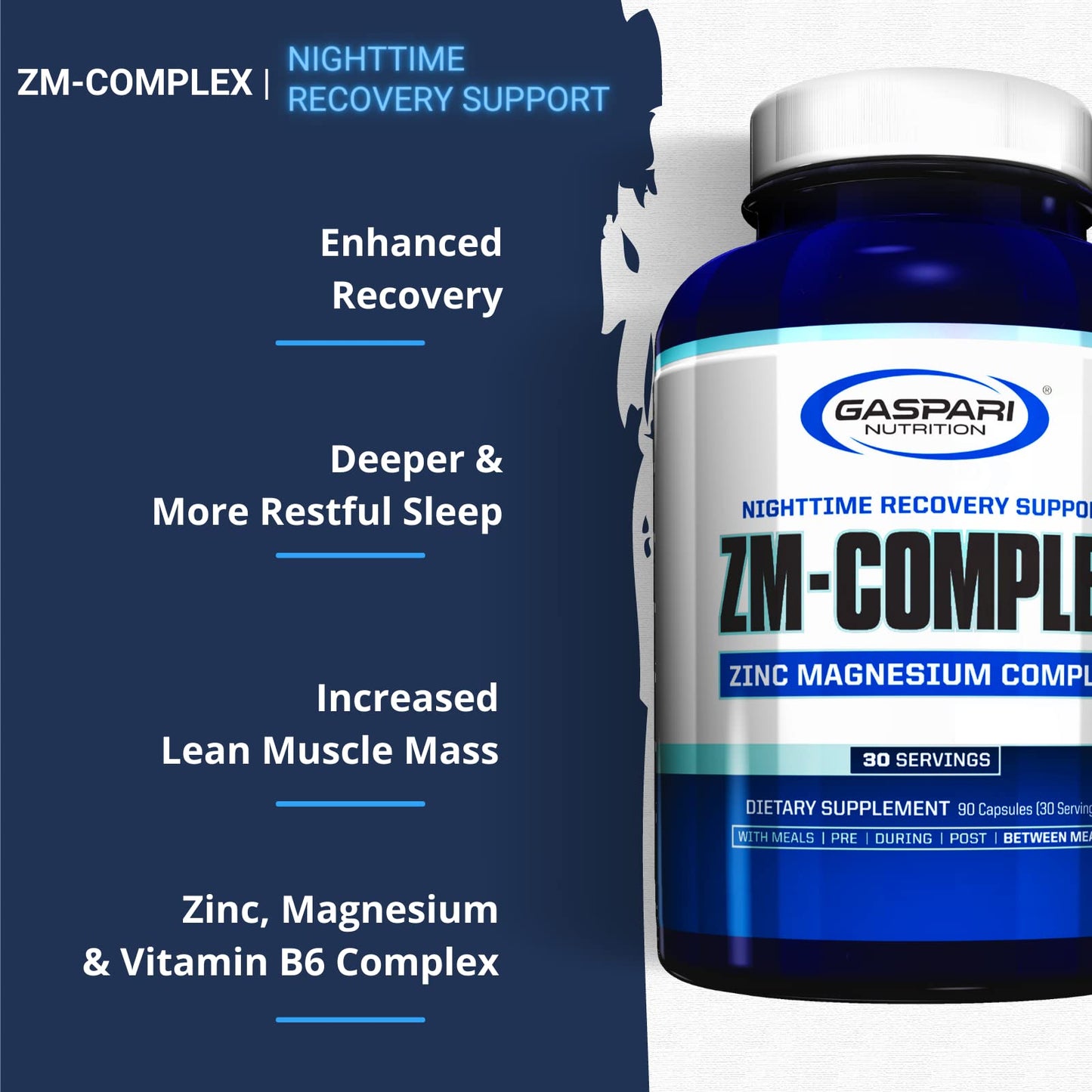 Gaspari ZM-Complex: Nighttime Recovery & Sleep Support – Zinc, Magnesium, Vitamin B6 (90 Capsules)