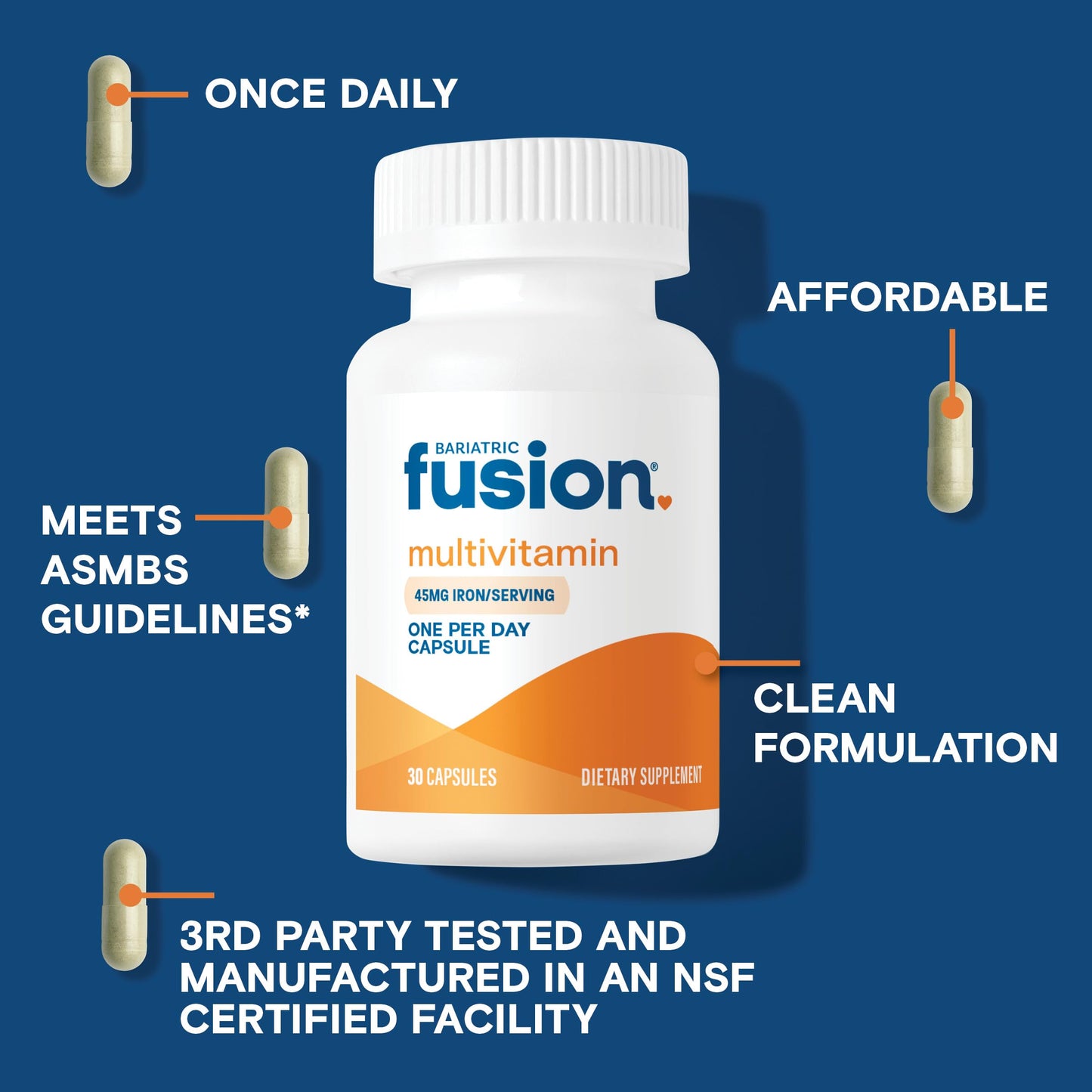 Bariatric Fusion One Per Day Multivitamin with Iron | Easy-to-Swallow Capsule
