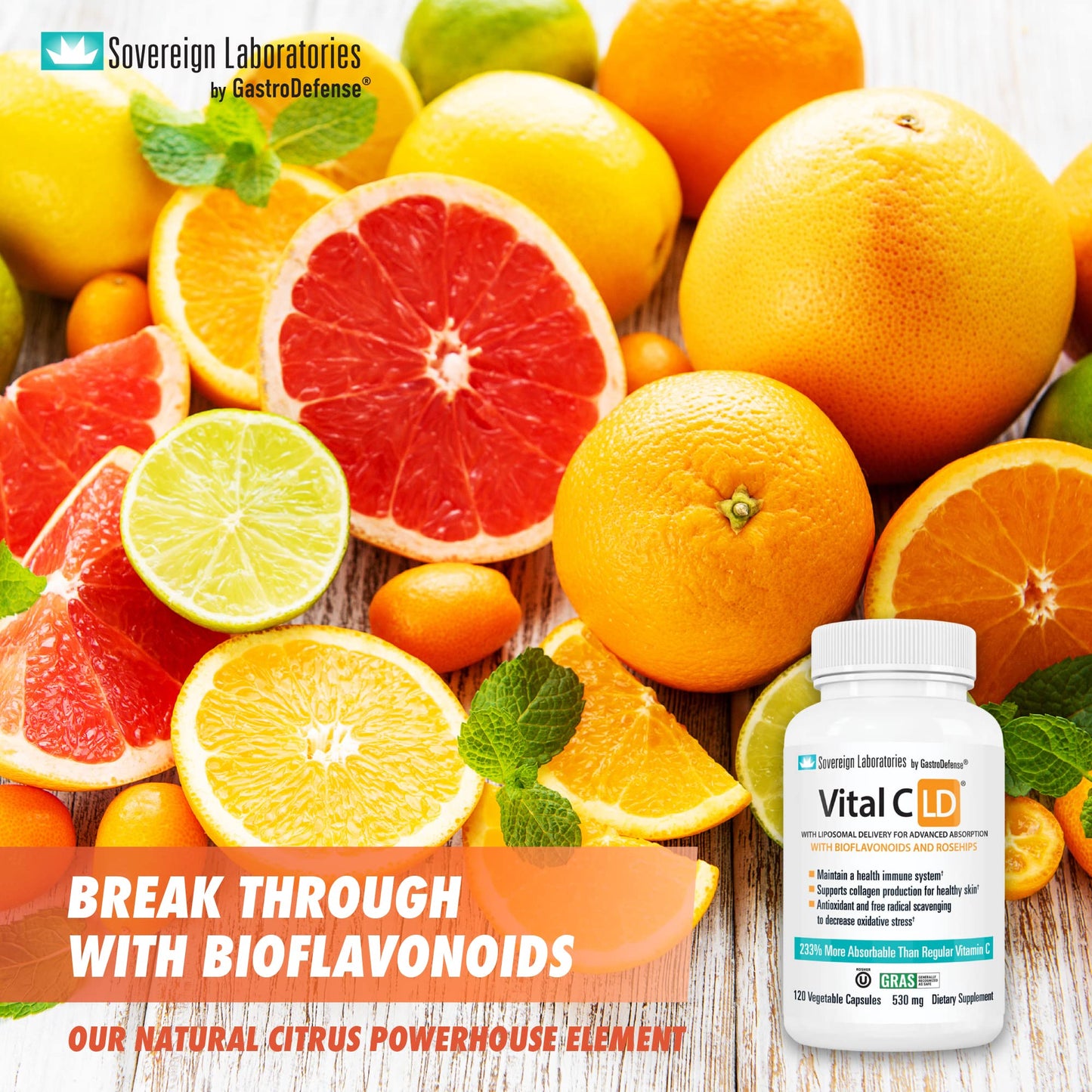 GastroDefense Vital C-LD: Enhanced Liposomal Vitamin C 530mg | 120 Capsules