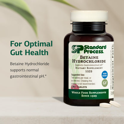 Betaine Hydrochloride Supplement 180 Tablets | Digestive pH Support & Iron Absorption - Gluten-Free
