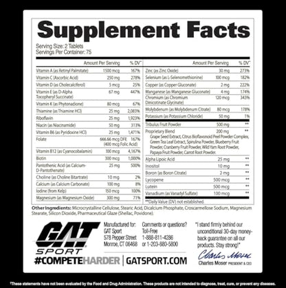 GAT SPORT Men's Multi + Test | Premium Multivitamin Tablets 150 Count