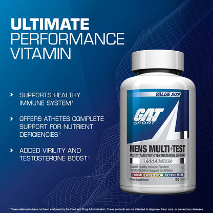 GAT SPORT Men's Multi + Test | Premium Multivitamin Tablets 150 Count