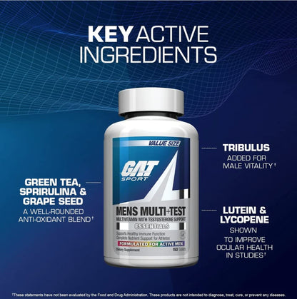 GAT SPORT Men’s Multi + Test – Premium Multivitamin Tablets (60 Count)