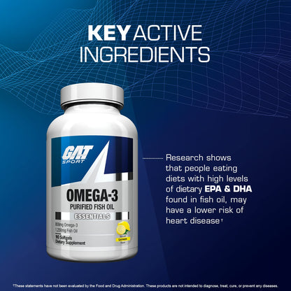 GAT SPORT Omega-3 Fish Oil 90 Softgels – High Potency EPA & DHA