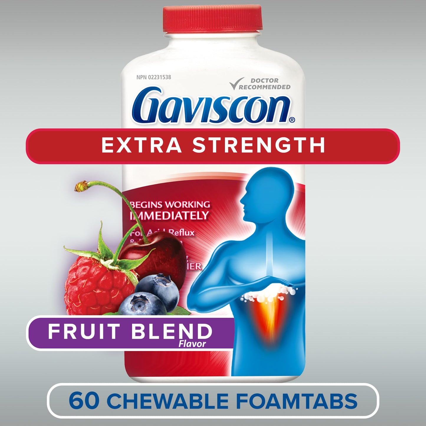 Gaviscon Extra Strength Fruit Antacid Tablets – 60 Count | Fast Heartburn Relief