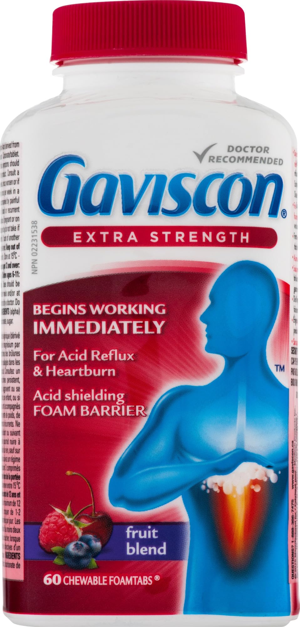 Gaviscon Extra Strength Fruit Antacid Tablets – 60 Count | Fast Heartburn Relief