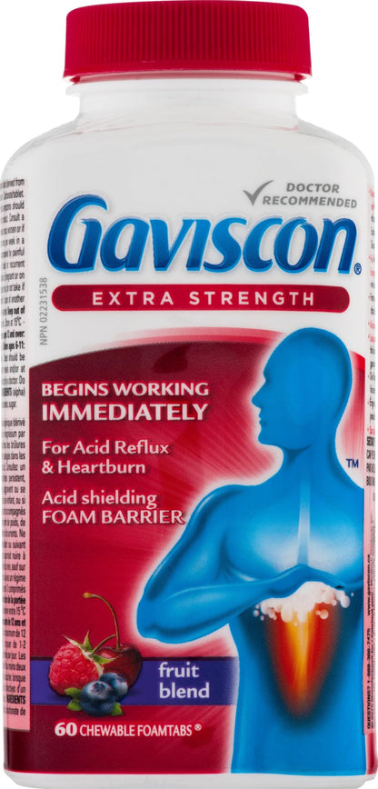 Gaviscon Extra Strength Fruit Antacid Tablets – 60 Count | Fast Heartburn Relief