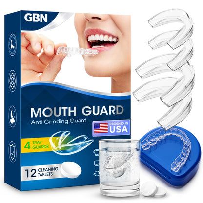 GBN Mouth Guard for Grinding Teeth at Night – Custom Fit Night Guard (2 Sizes) + 12 Cleaning Tablets