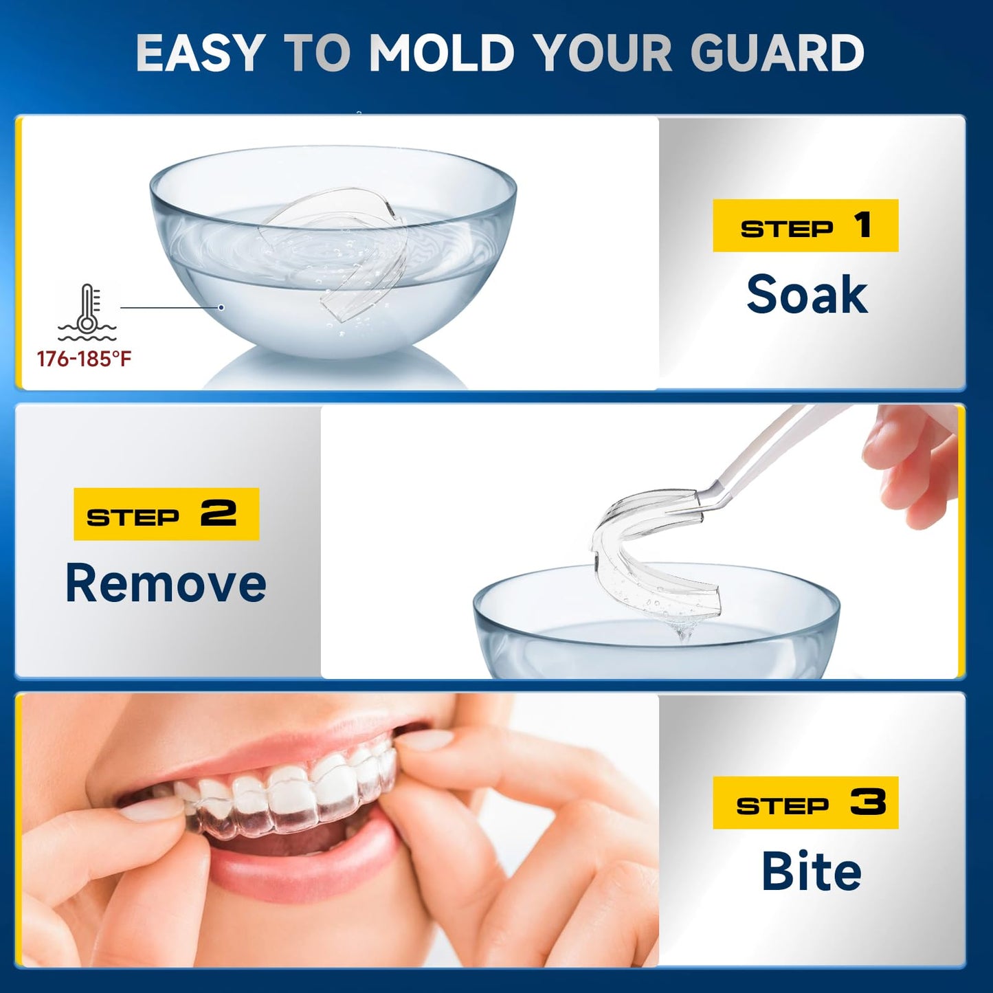 GBN Mouth Guard for Grinding Teeth at Night – Custom Fit Night Guard (2 Sizes) + 12 Cleaning Tablets