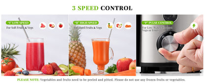 SHARDOR Juicer Machine 800W 3 Speed Stainless Steel Fruit Vegetable