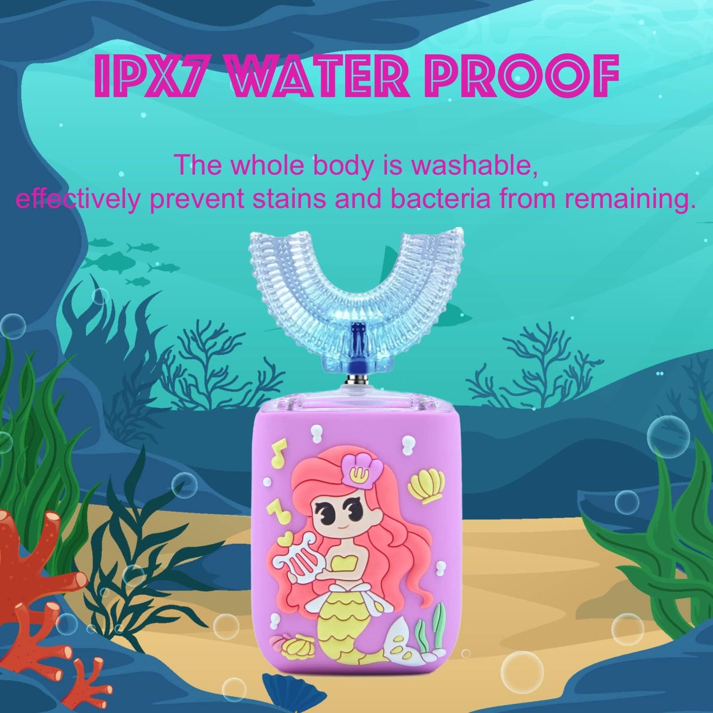 Geacker Kids Electric Toothbrush | U Shaped Sonic Auto Brush for Children 2-7 | Mermaid Design