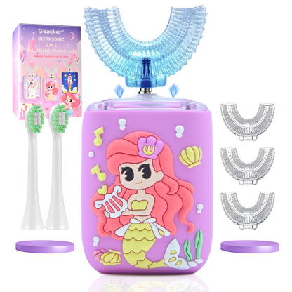 Geacker Kids Electric Toothbrush | U Shaped Sonic Auto Brush for Children 2-7 | Mermaid Design