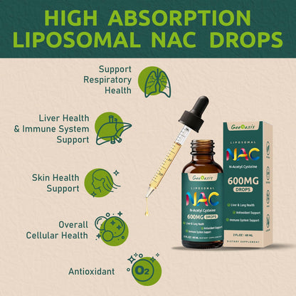Geeoasis Liposomal NAC Drops 600 mg – N-Acetyl Cysteine with Quercetin & Zinc for Adults & Kids