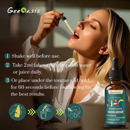 Geeoasis Liposomal NAC Drops 600 mg – N-Acetyl Cysteine with Quercetin & Zinc for Adults & Kids